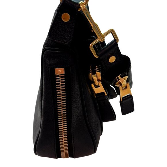 Retired  Tom Ford Jennifer Large Double Zip Shoulder Bag Black Grained Leather - Picture 7 of 16